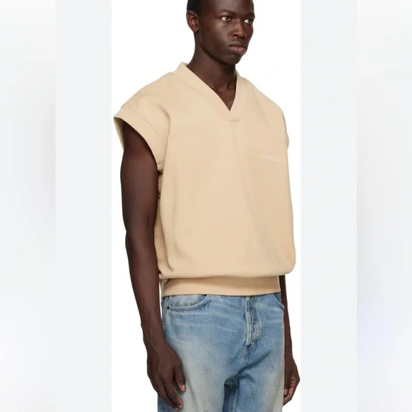 Fear of God Essentials V-Neck Vest in Sand - Picture 2 of 7